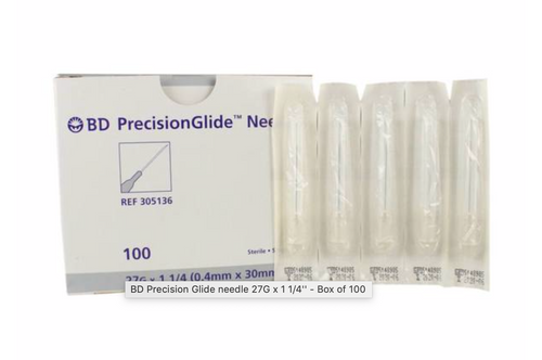 BD Precision Glide Needle 27G x 1 1/4 - Box of 100